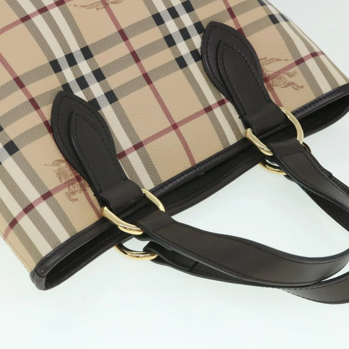 BURBERRY Nova Check Hand Bag PVC Leather Beige  yk8975