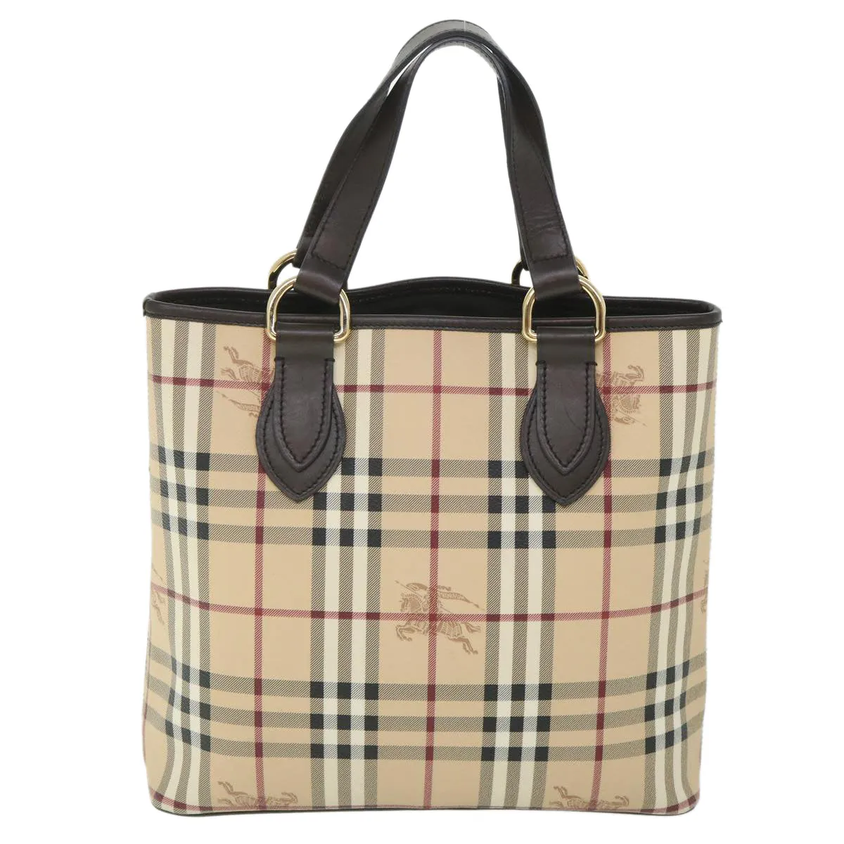 BURBERRY Nova Check Hand Bag PVC Leather Beige  yk8975