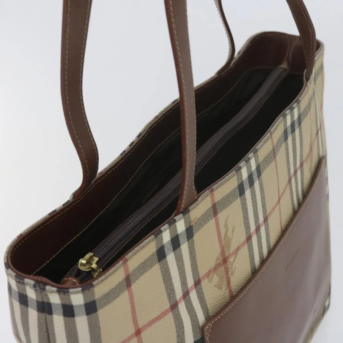 BURBERRY Nova Check Tote Bag PVC Leather Beige  60694