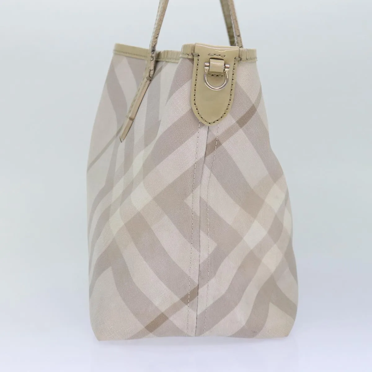 BURBERRY Nova Check Tote Bag PVC White Silver  87223