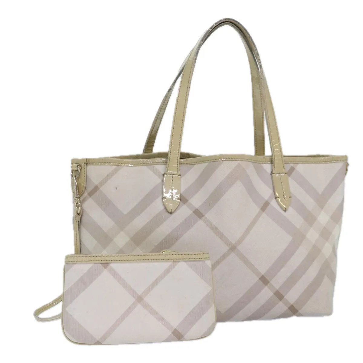 BURBERRY Nova Check Tote Bag PVC White Silver  87223