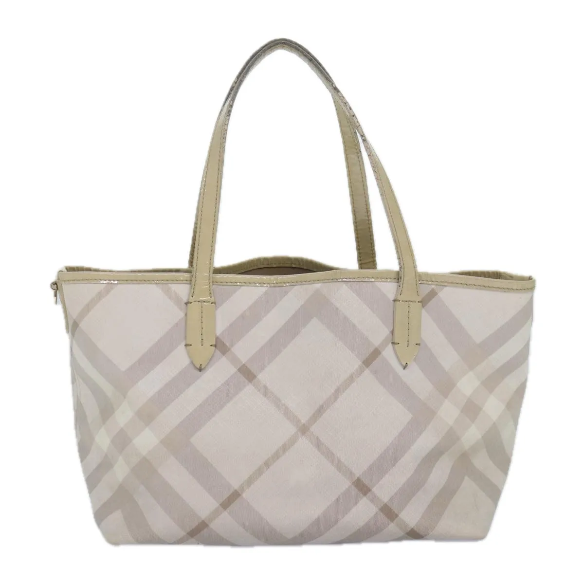 BURBERRY Nova Check Tote Bag PVC White Silver  87223