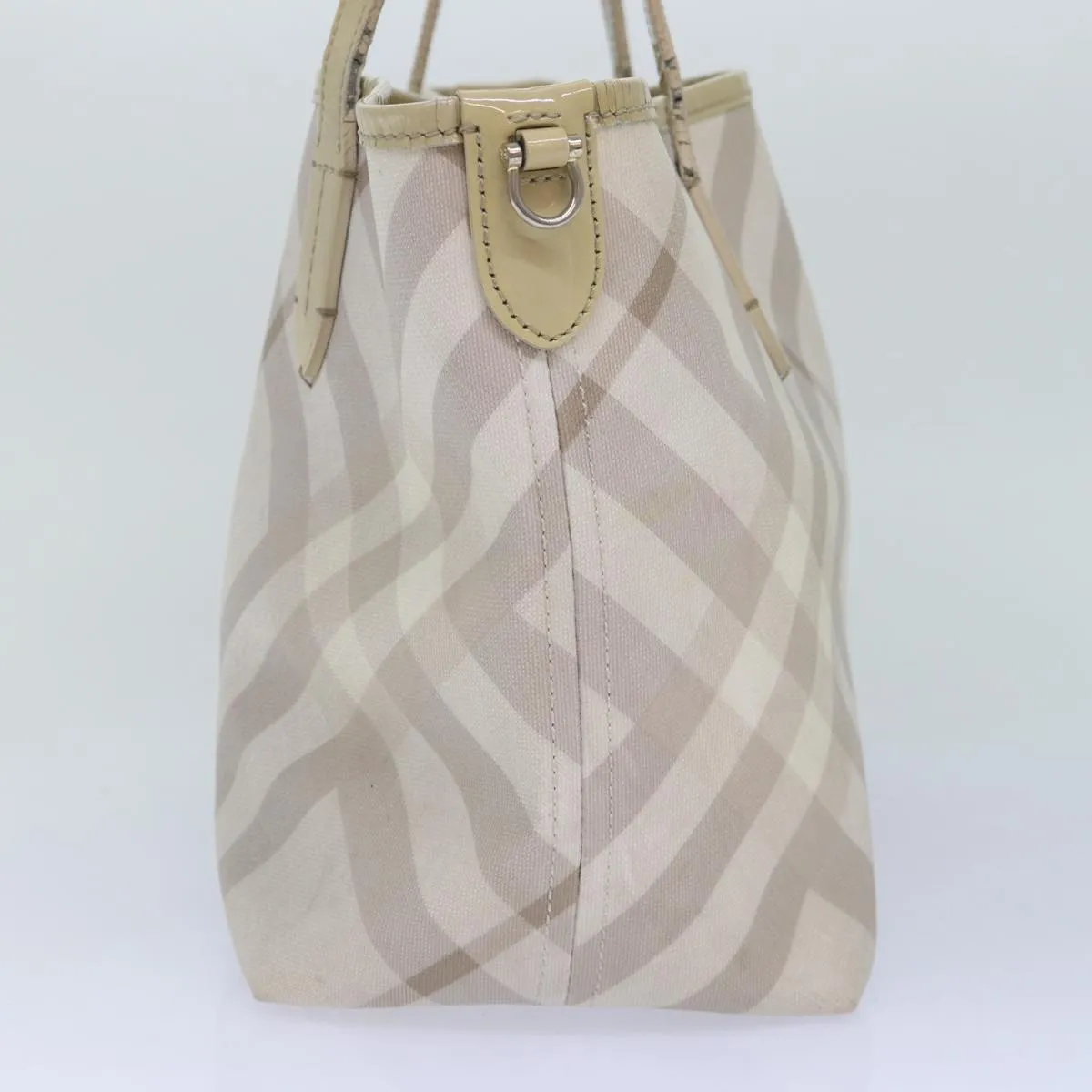 BURBERRY Nova Check Tote Bag PVC White Silver  87223