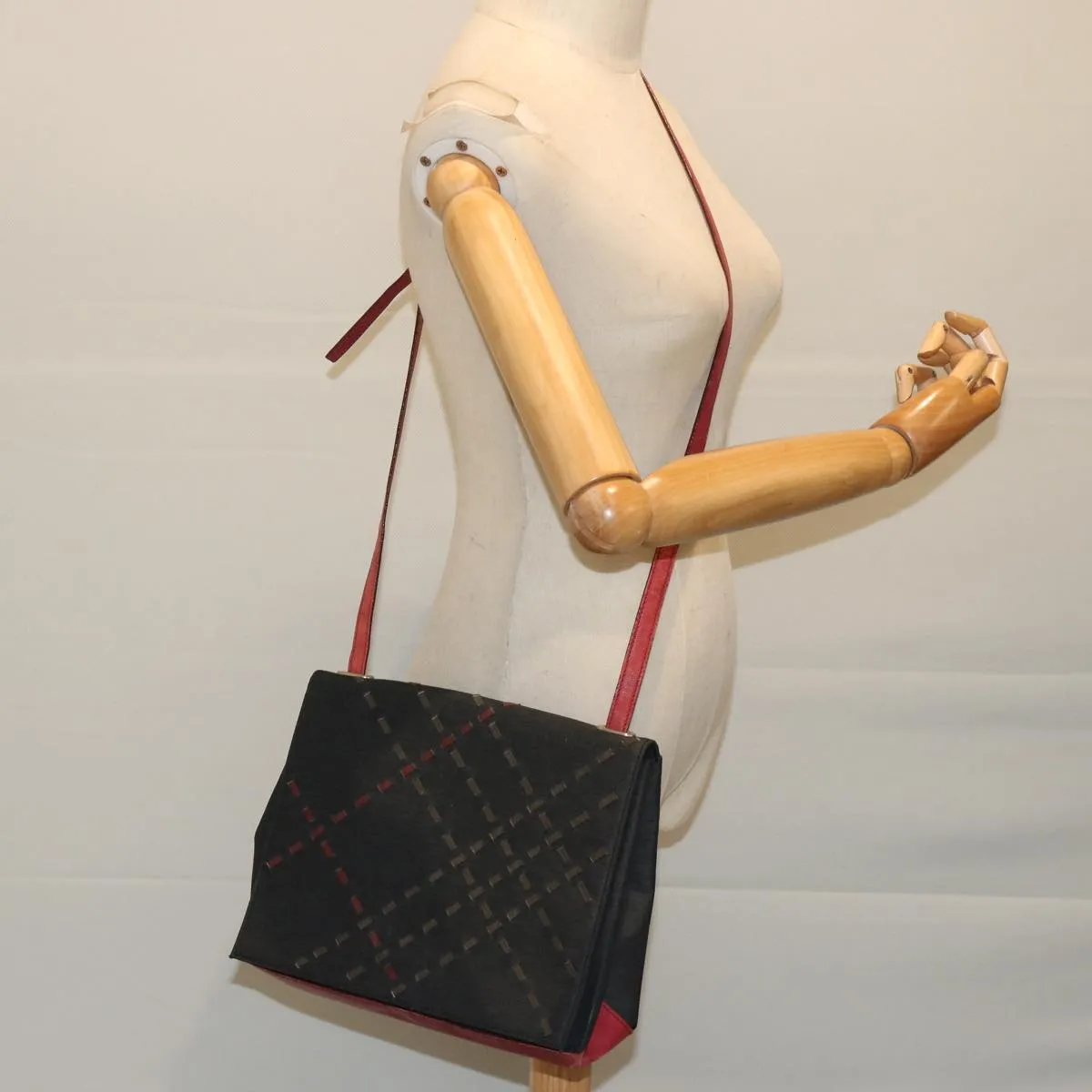 BURBERRY Shoulder Bag Canvas Black Red  bs12799