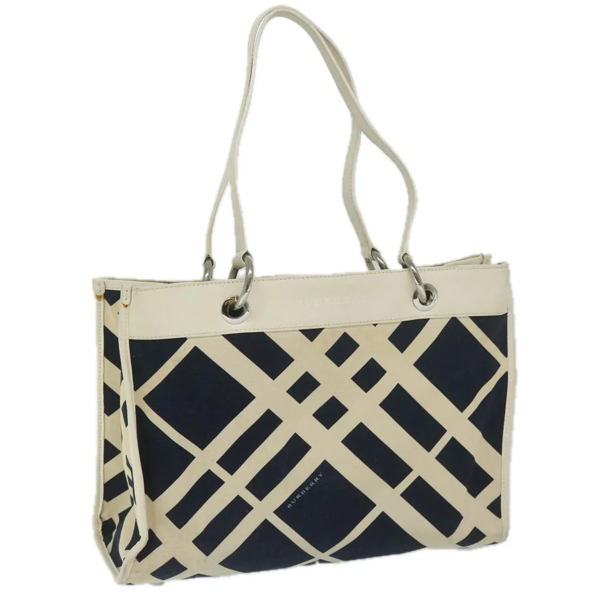 BURBERRY Tote Bag Canvas Navy White  bs11353