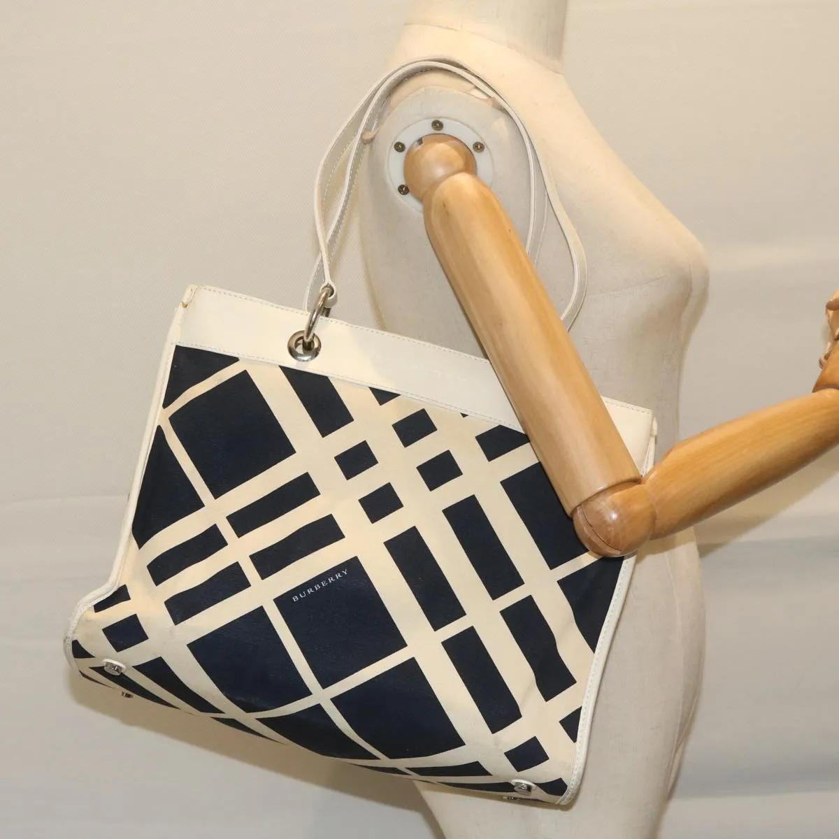 BURBERRY Tote Bag Canvas Navy White  bs11353