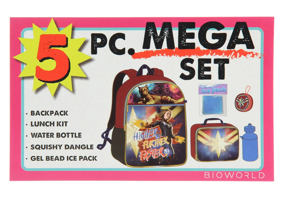 Captain Marvel Backpack Kids 5 Pc Lunch Kit Water Bottle Back to School Mega Set