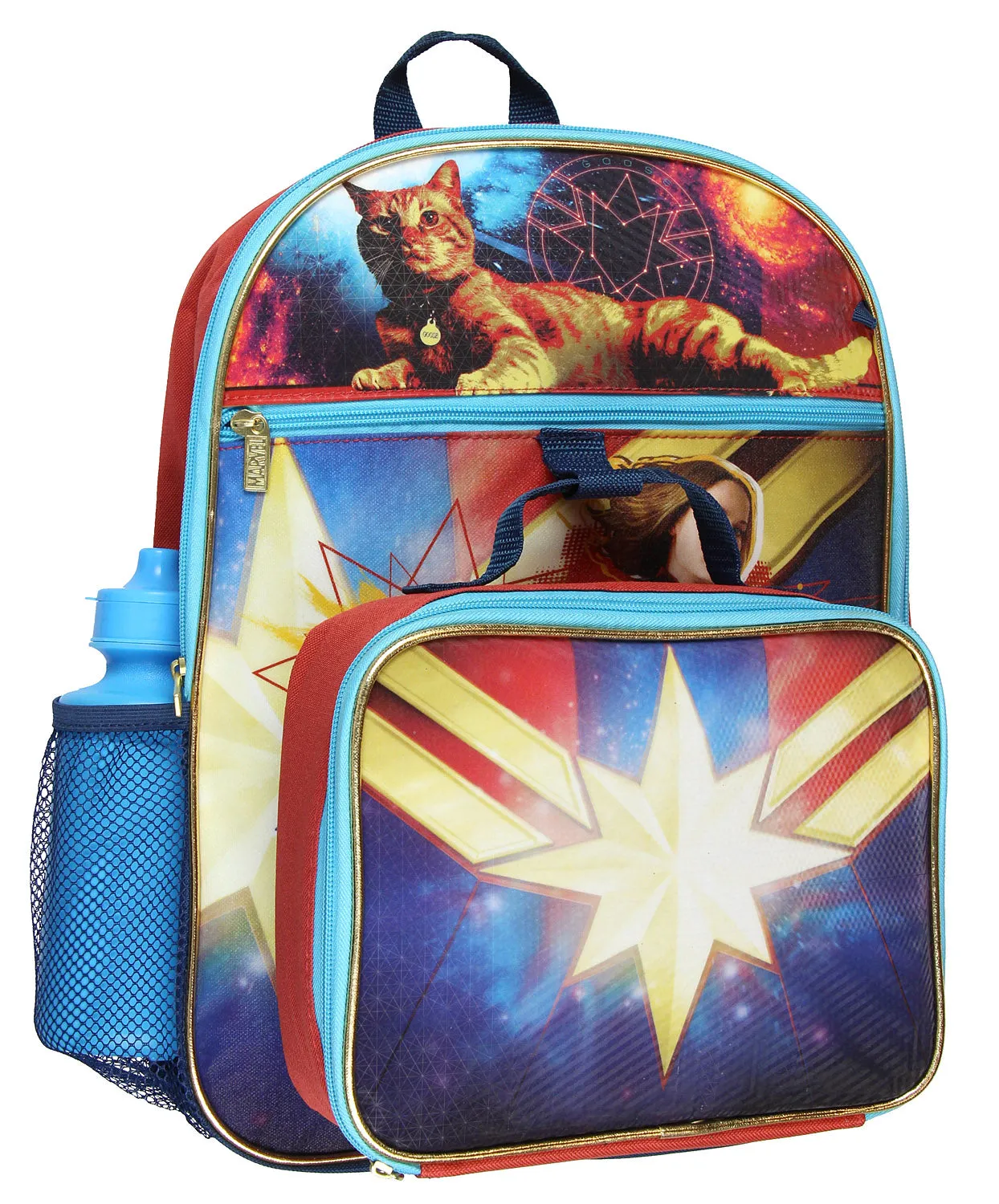 Captain Marvel Backpack Kids 5 Pc Lunch Kit Water Bottle Back to School Mega Set