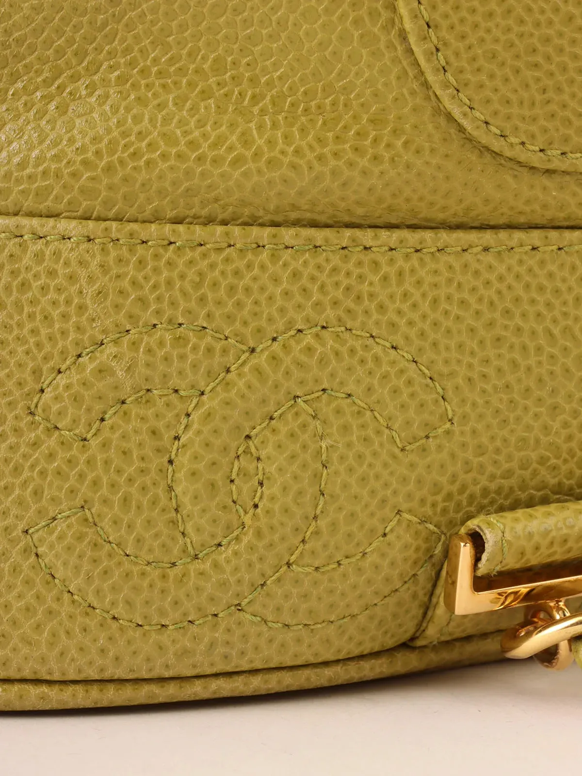 CHANEL Around 1997 Made Caviar Skin 6 Cc Mark Stitch Turn-Lock Backpack Lime Green