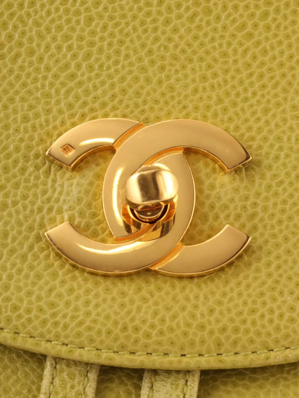 CHANEL Around 1997 Made Caviar Skin 6 Cc Mark Stitch Turn-Lock Backpack Lime Green