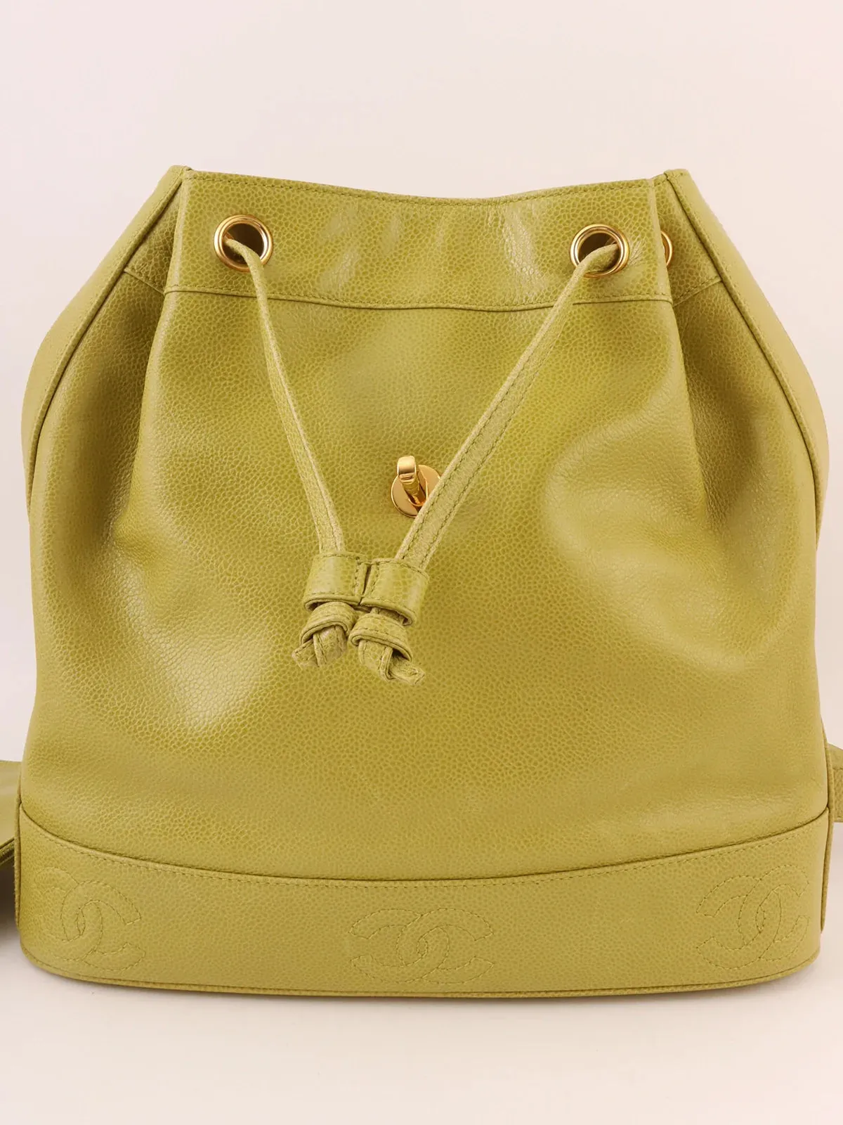 CHANEL Around 1997 Made Caviar Skin 6 Cc Mark Stitch Turn-Lock Backpack Lime Green