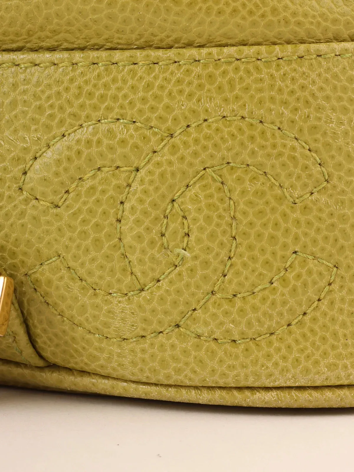 CHANEL Around 1997 Made Caviar Skin 6 Cc Mark Stitch Turn-Lock Backpack Lime Green