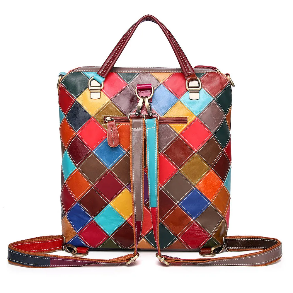 Chic Leather Exotic Patchwork Closure Backpack