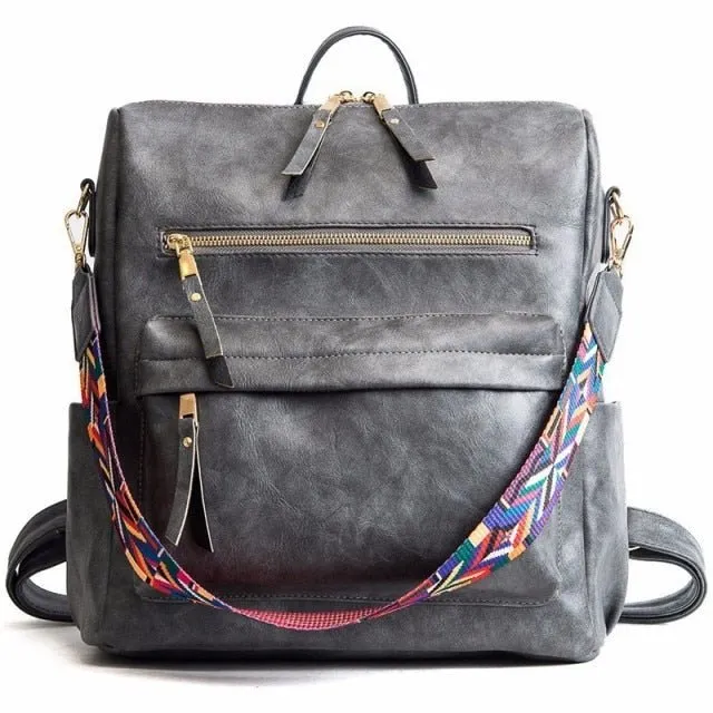 ChicLeather Zipper School Shoulder Backpack