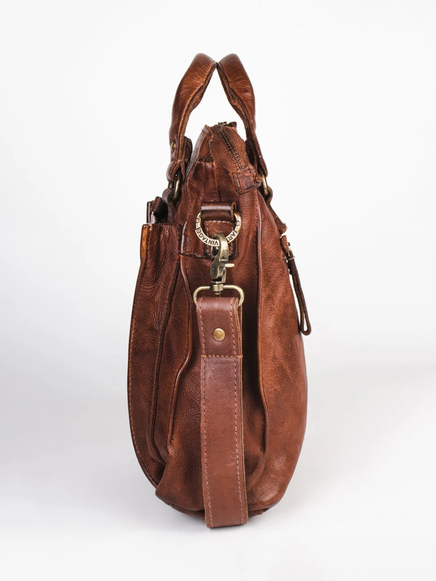 Cognac Veg Tanned Washed Leather Crossbody Bag