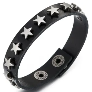 COOLSTEELANDBEYOND Convex Star Rivets Black Leather Bracelet, Punk Rock Biker Wristband for Men Women, Buckle Clasp