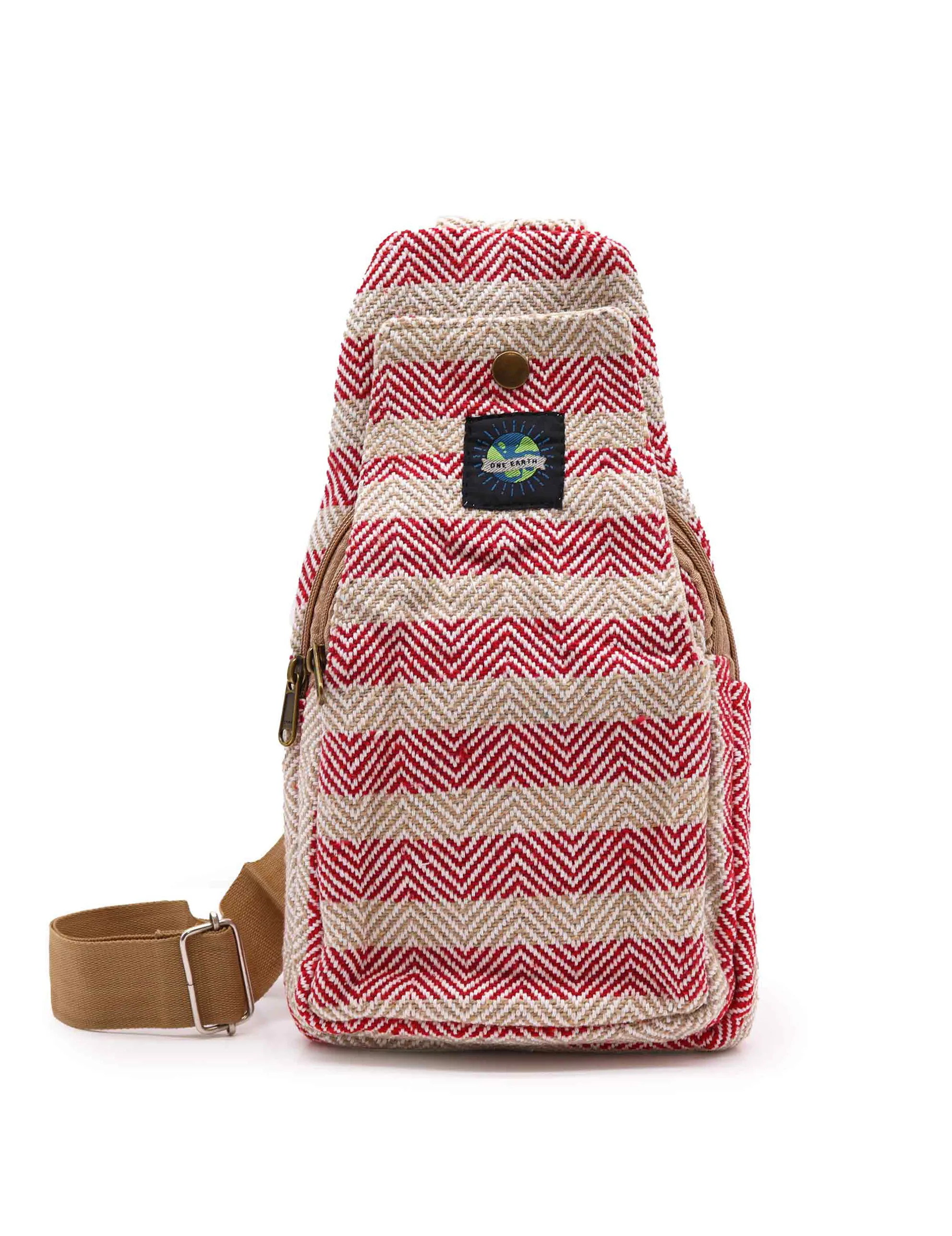 Crossbody taske i bomuld- Tan & Pink