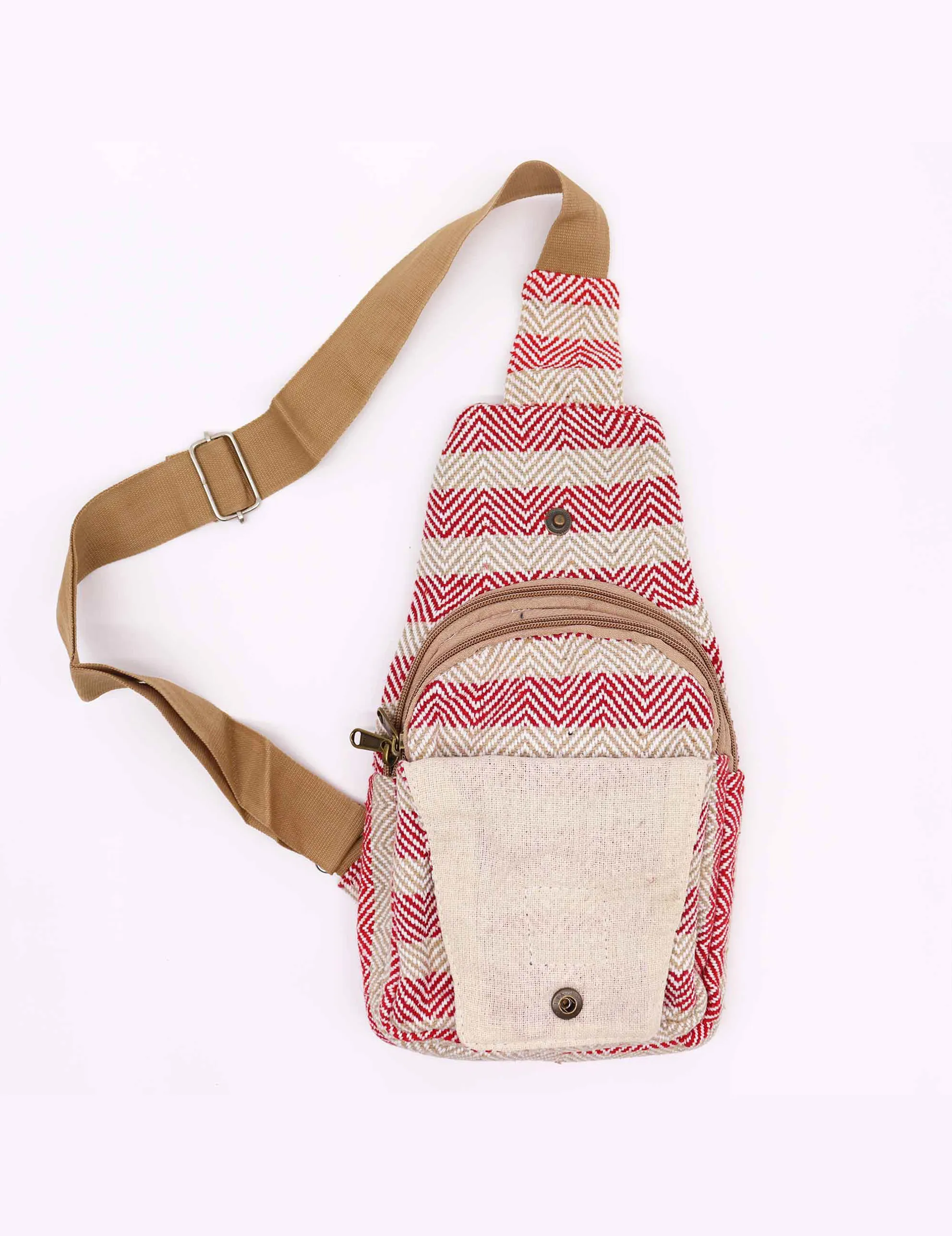 Crossbody taske i bomuld- Tan & Pink