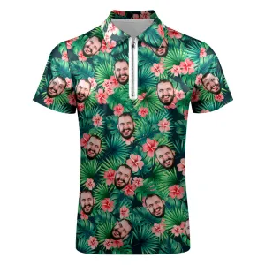 Custom Polo Shirt with Zipper Personalised Face Hawaiian Style Men's Polo Shirt