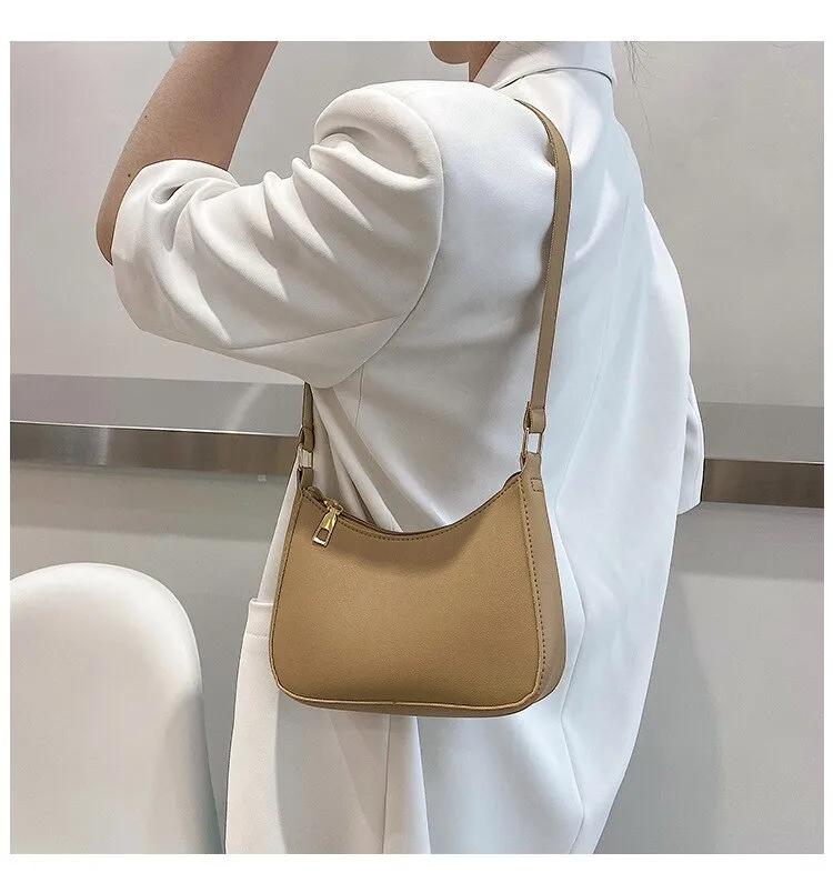 Darianrojas New Women's Fashion Handbags Retro Solid Color PU Leather Shoulder Underarm Bag Casual Women  Handbags