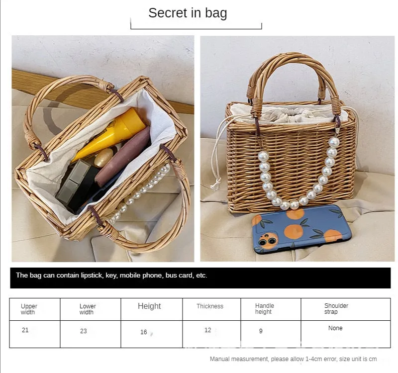 Darianrojas Straw Bags for Women Square Handbags Summer Rattan Shoulder Bags Handmade Knitted Storge Small Totes Bag New Fashion