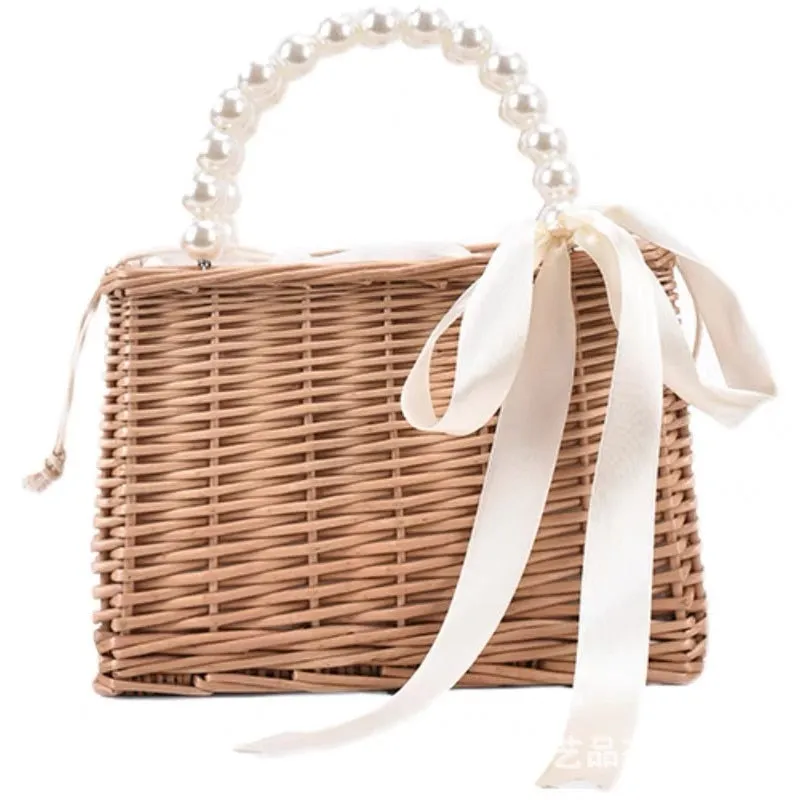 Darianrojas Straw Bags for Women Square Handbags Summer Rattan Shoulder Bags Handmade Knitted Storge Small Totes Bag New Fashion