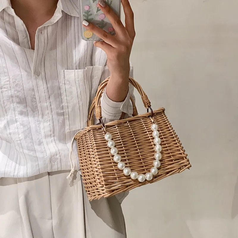 Darianrojas Straw Bags for Women Square Handbags Summer Rattan Shoulder Bags Handmade Knitted Storge Small Totes Bag New Fashion