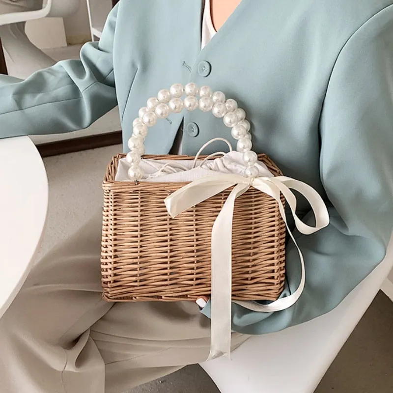 Darianrojas Straw Bags for Women Square Handbags Summer Rattan Shoulder Bags Handmade Knitted Storge Small Totes Bag New Fashion