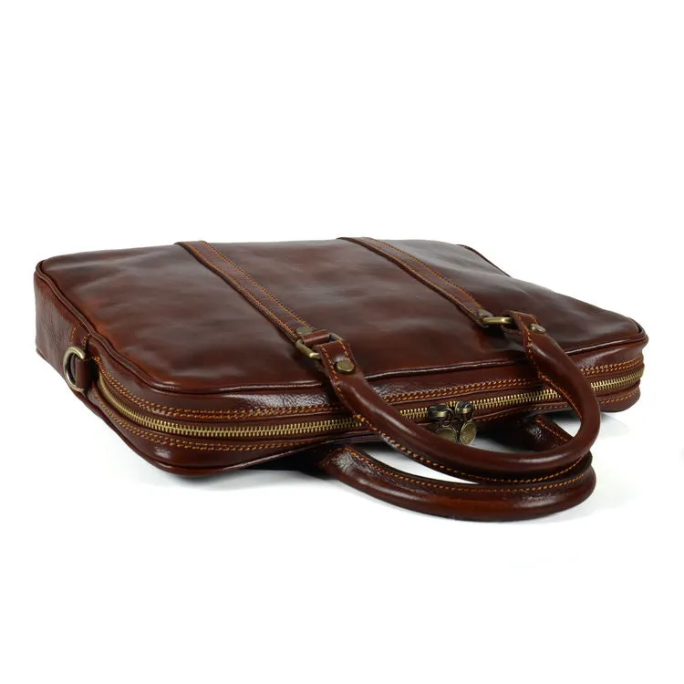 Delamore Brown Leather Twin Handle Briefcase