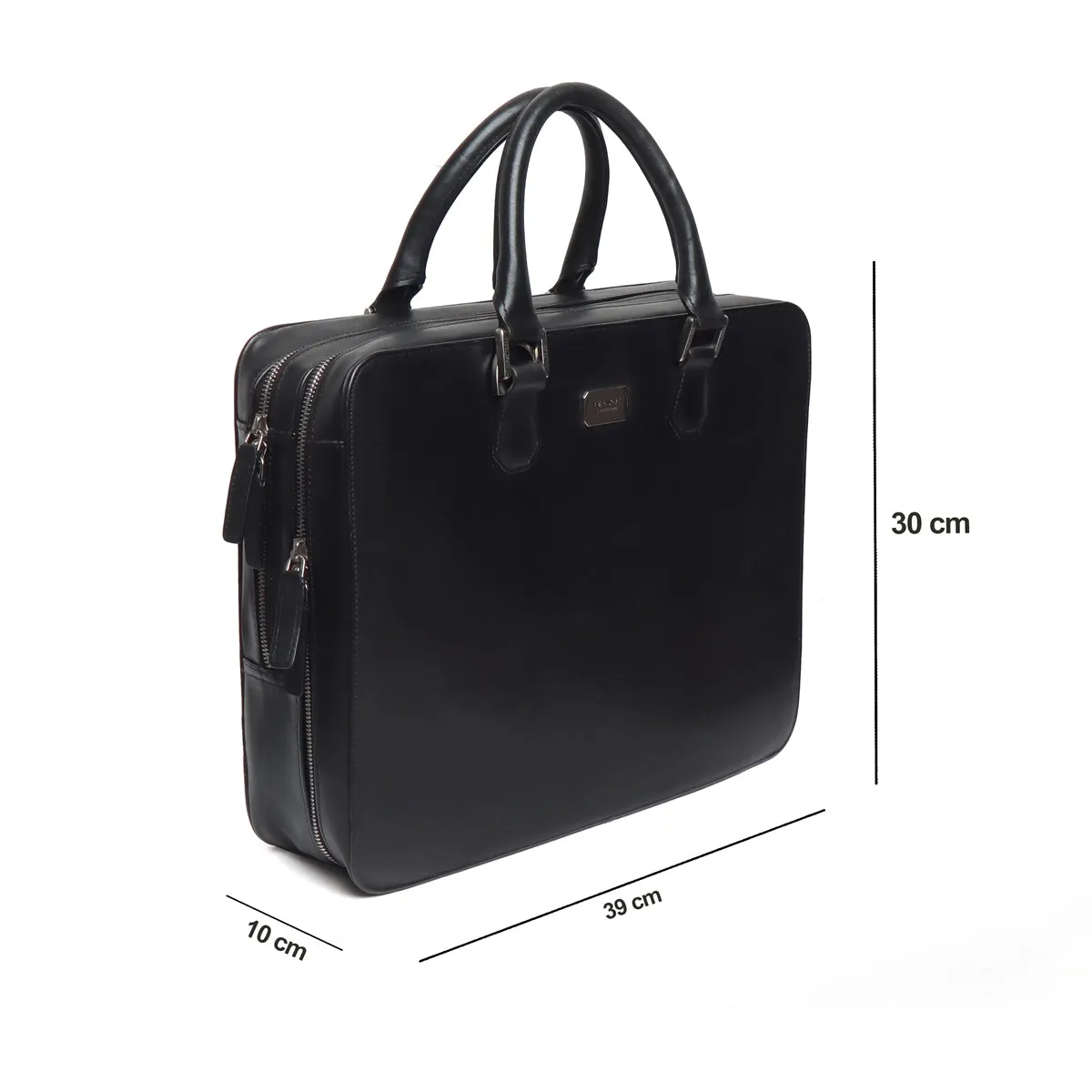 Dual Compartment Laptop Briefcase in Black Leather