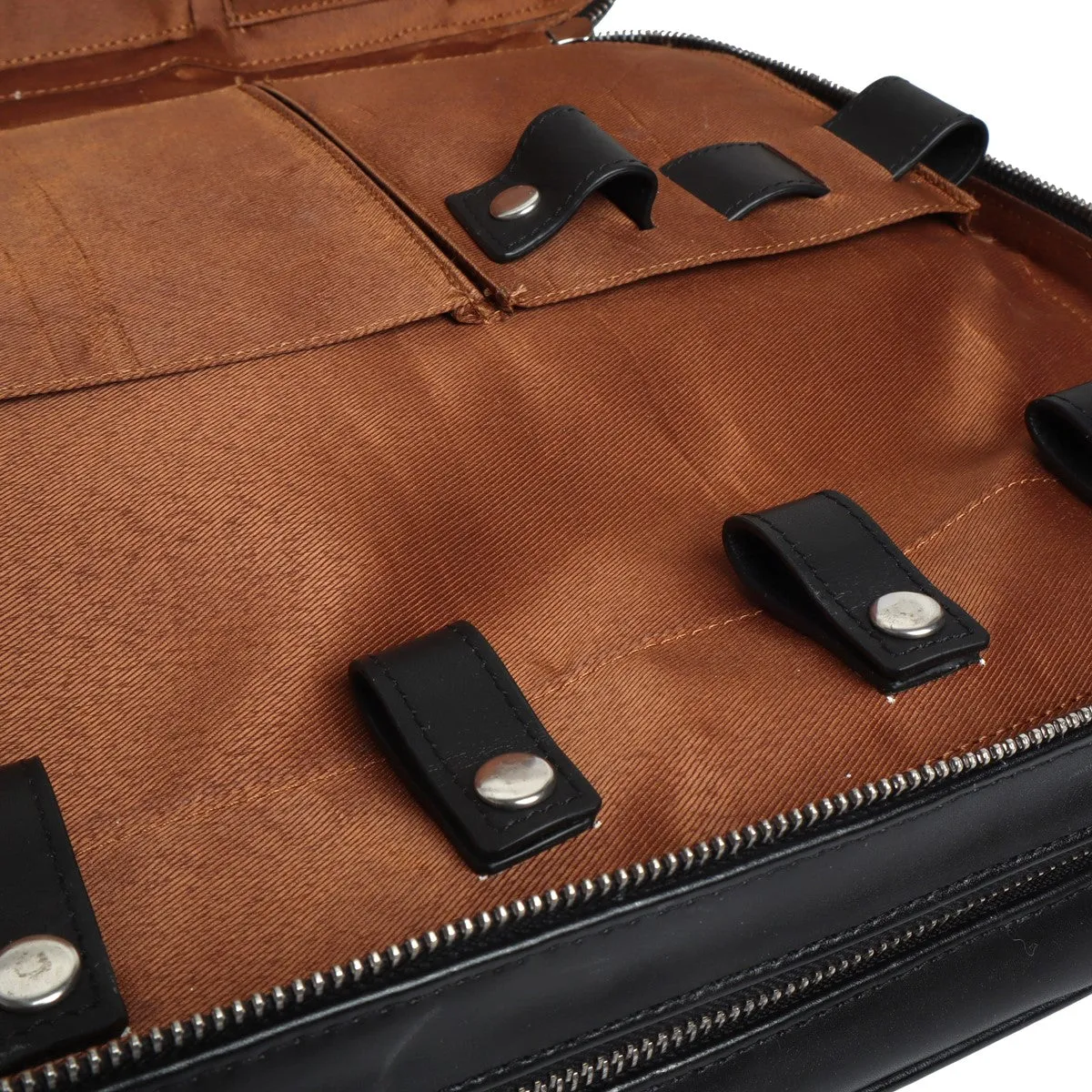 Dual Compartment Laptop Briefcase in Black Leather