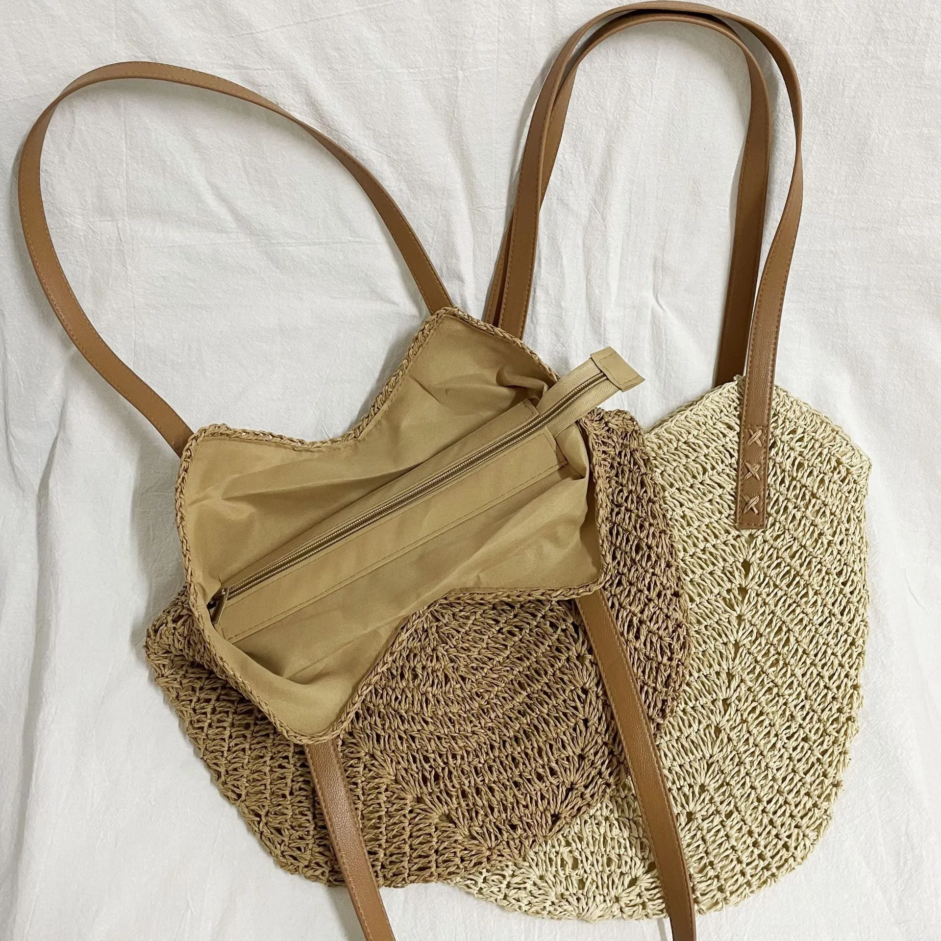 DUNNMALL New Hand-Woven Bag Fashion Women Shoulder Bag Straw Bag Paper String Vacation Beach Bag Shoulder Back