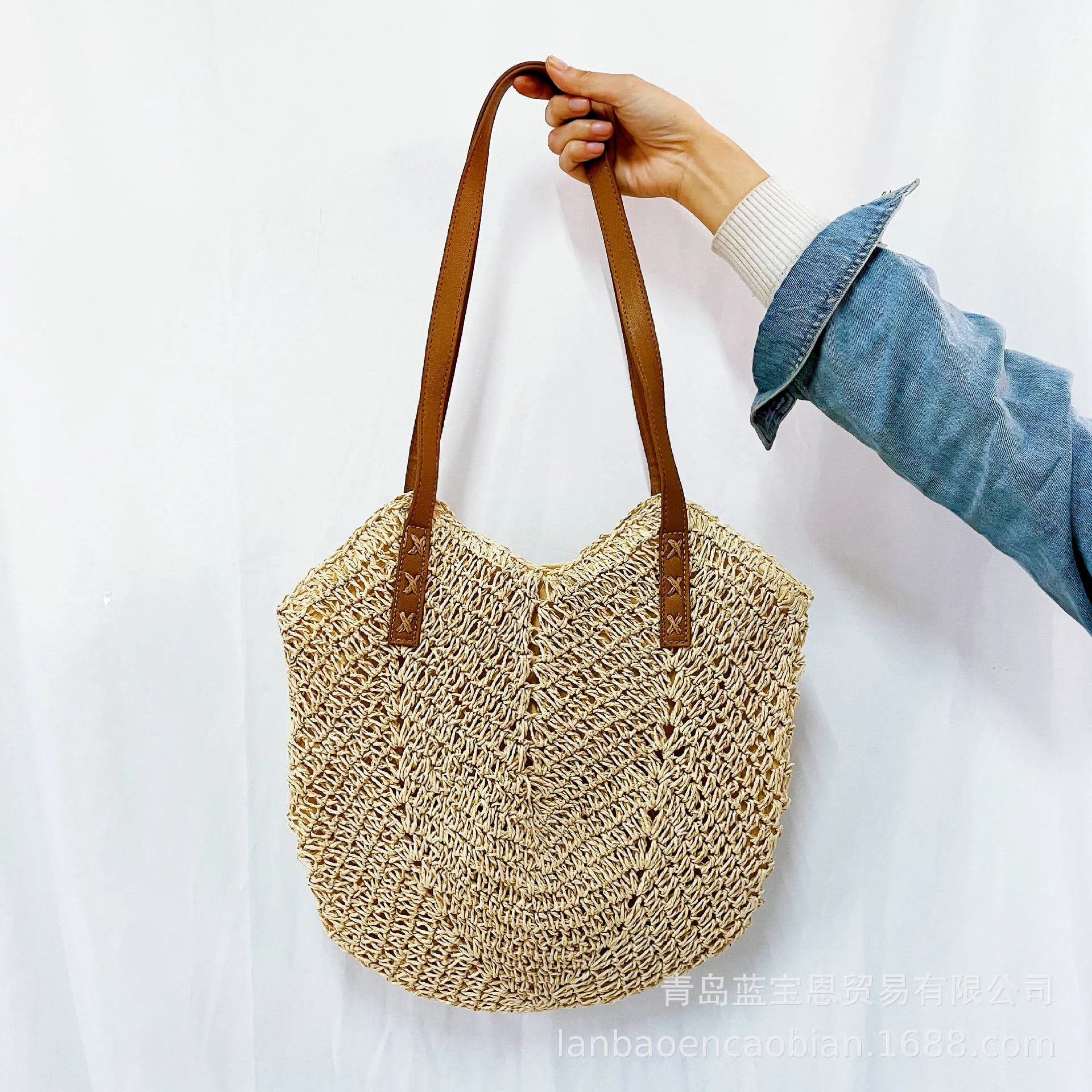 DUNNMALL New Hand-Woven Bag Fashion Women Shoulder Bag Straw Bag Paper String Vacation Beach Bag Shoulder Back