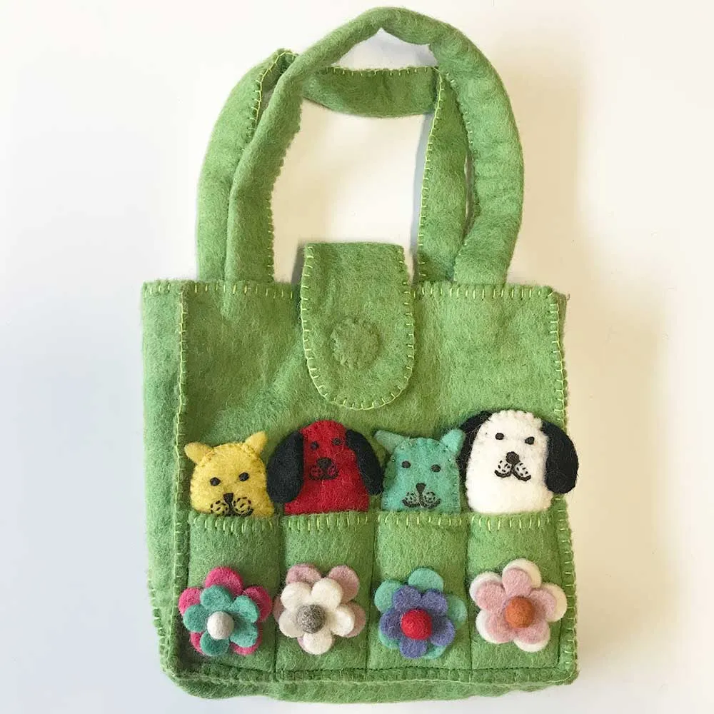 Four Pouches Felt Bag Lime Green