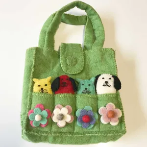 Four Pouches Felt Bag Lime Green