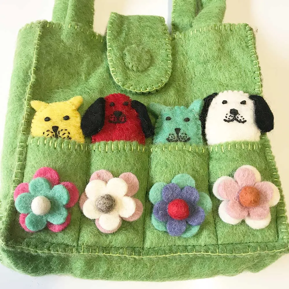 Four Pouches Felt Bag Lime Green