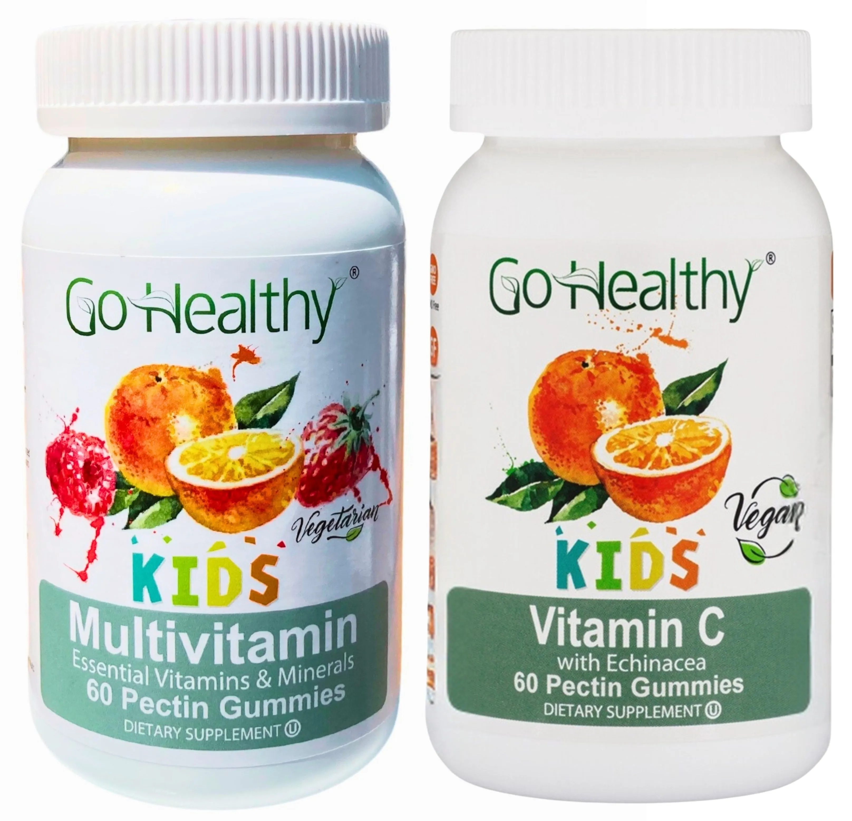 Go Healthy Multivitamin Gummies (1 Bottle) and Vitamin C Gummies (1 Bottle) for Kids, Toddlers, Vegetarian, Kosher & Halal, Gluten Free, Non-GMO Bundle