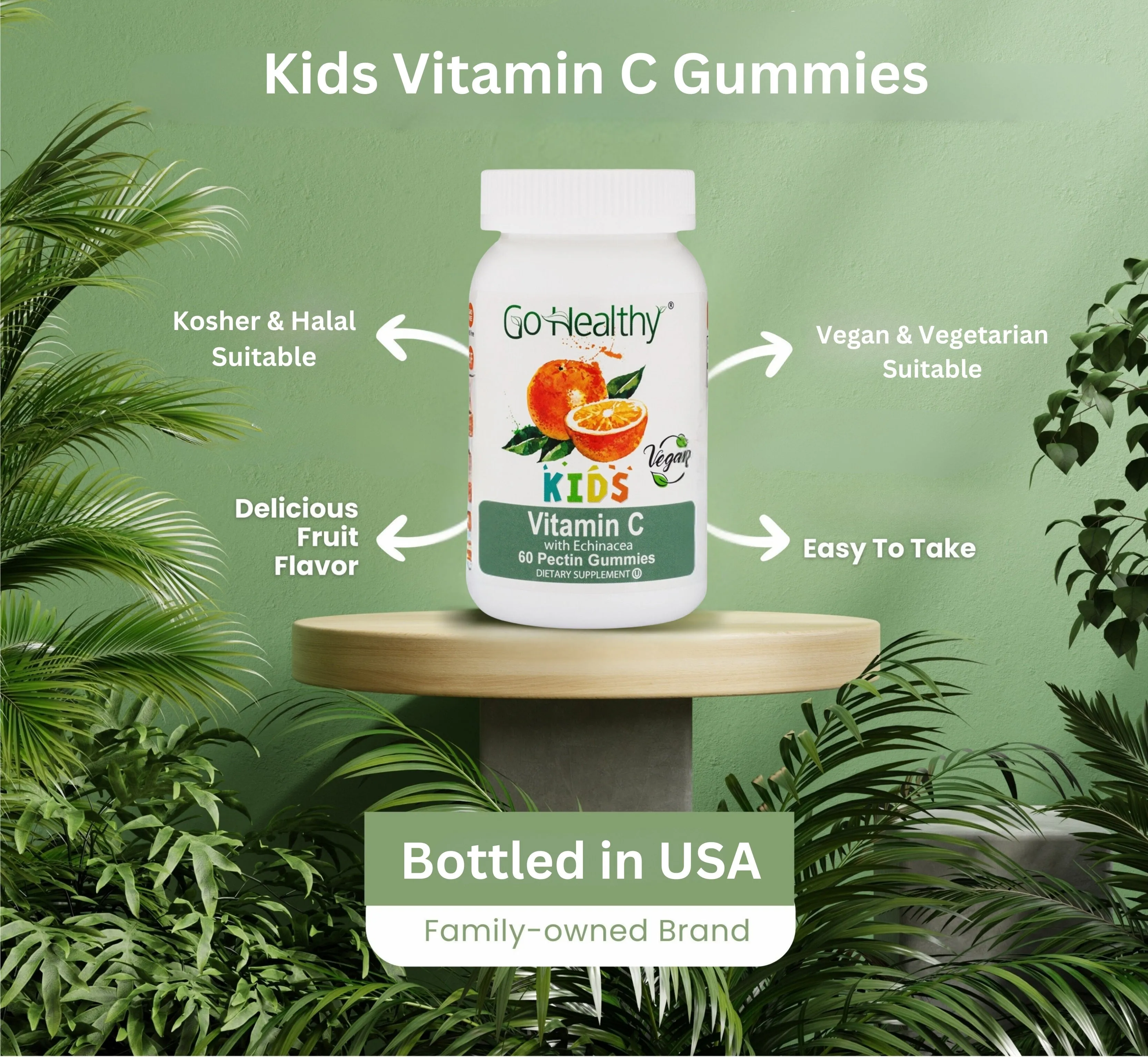 Go Healthy Multivitamin Gummies (1 Bottle) and Vitamin C Gummies (1 Bottle) for Kids, Toddlers, Vegetarian, Kosher & Halal, Gluten Free, Non-GMO Bundle