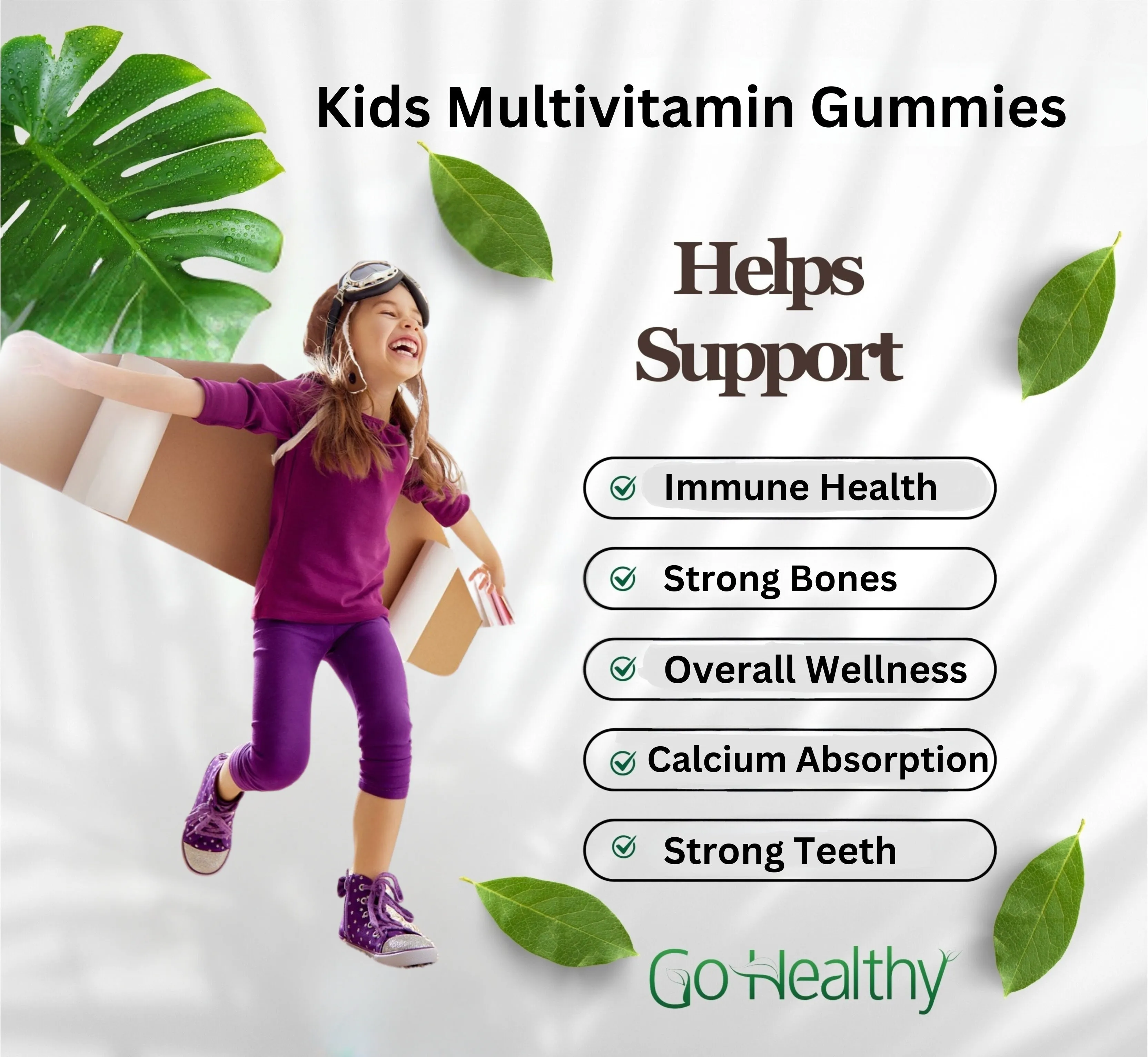 Go Healthy Multivitamin Gummies (1 Bottle) and Vitamin C Gummies (1 Bottle) for Kids, Toddlers, Vegetarian, Kosher & Halal, Gluten Free, Non-GMO Bundle