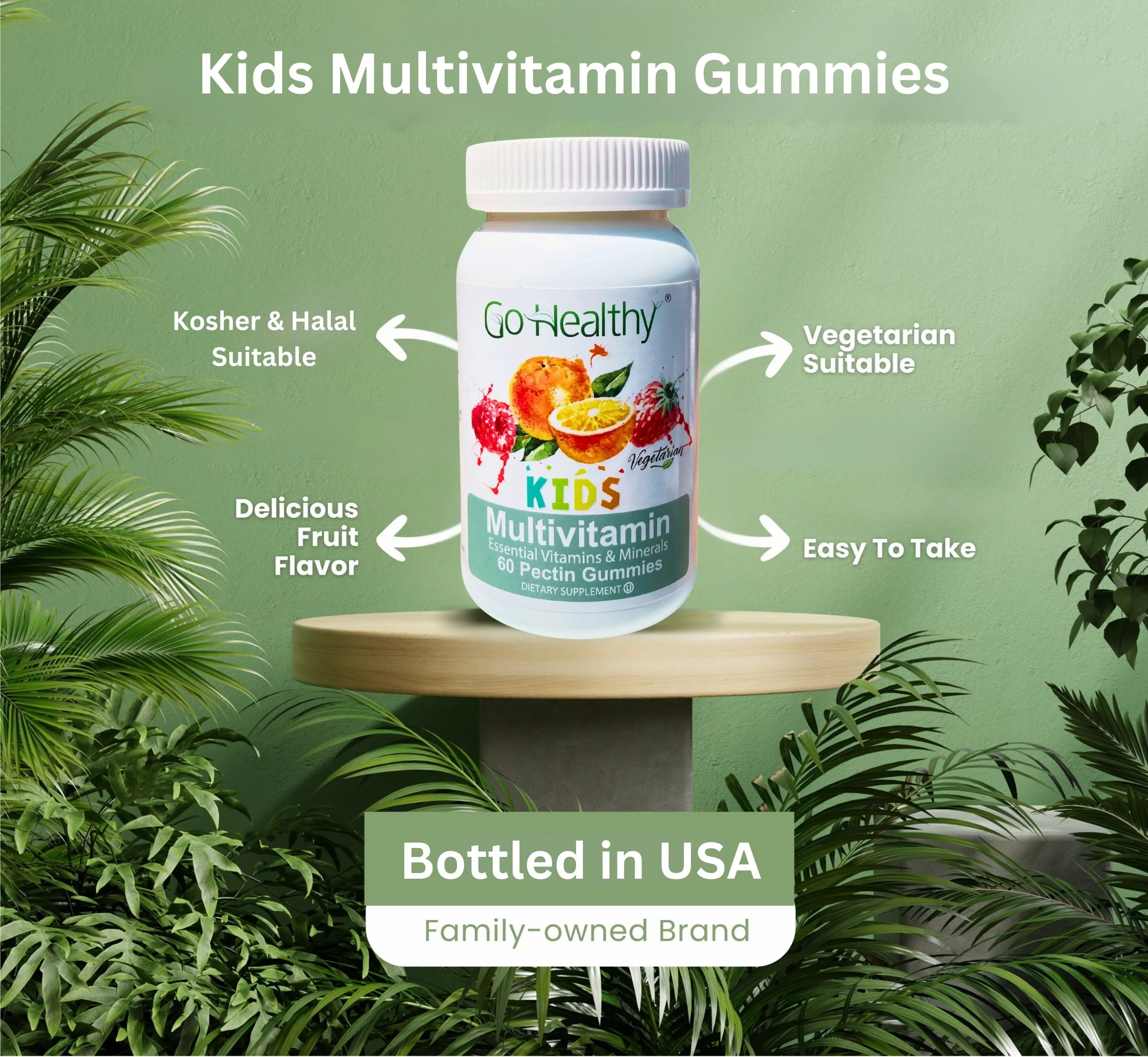 Go Healthy Multivitamin Gummies (1 Bottle) and Vitamin C Gummies (1 Bottle) for Kids, Toddlers, Vegetarian, Kosher & Halal, Gluten Free, Non-GMO Bundle