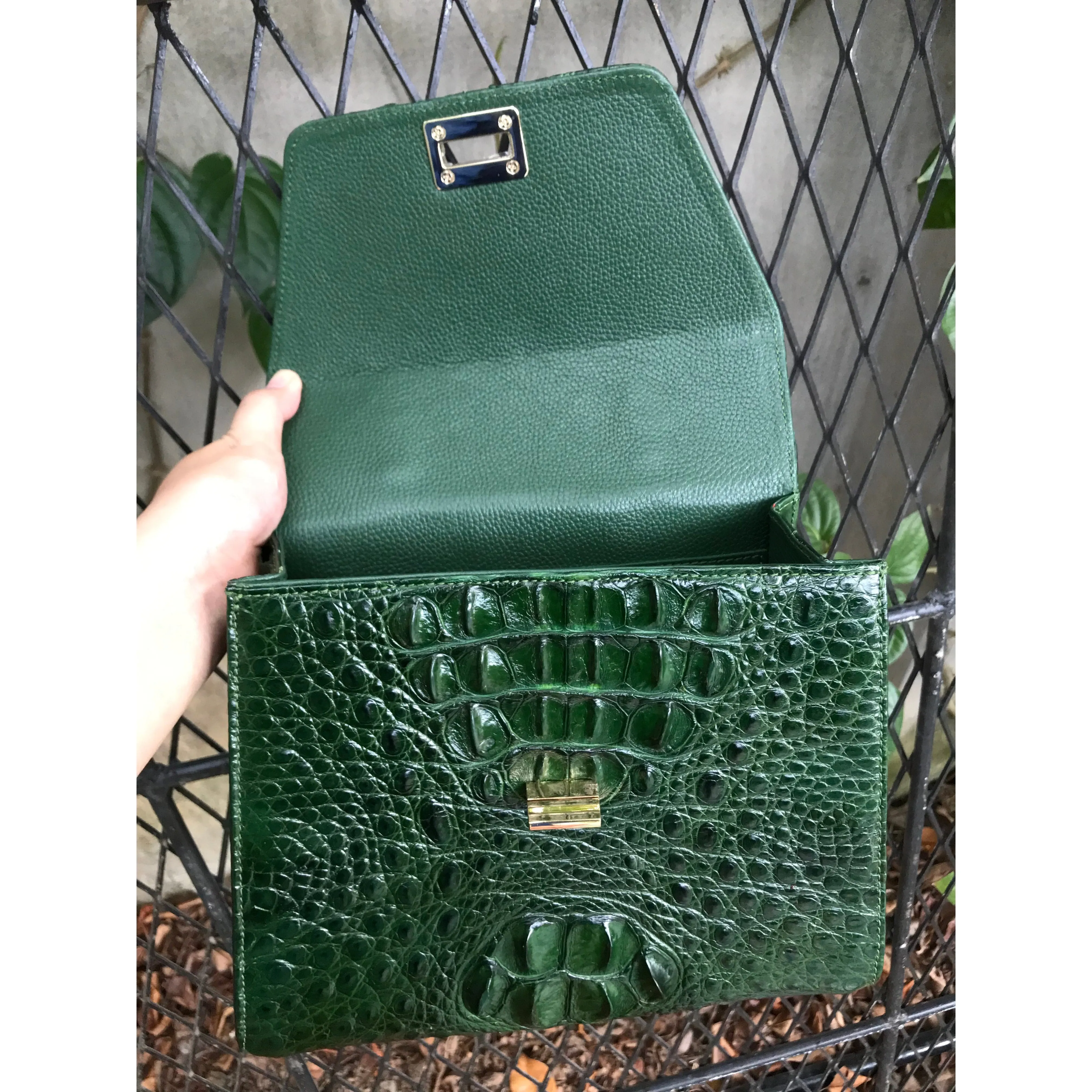 Green Leather Alligator Handbag Women Handmade Luxury  Leather Bag - Work Bag Women - Leather Satchel Purse BAG-GRE-06