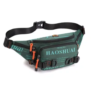 HAOSHUAI 5135 Outdoor Men Waist Bag Waterproof Nylon Cloth Men Bag(Dark Green)