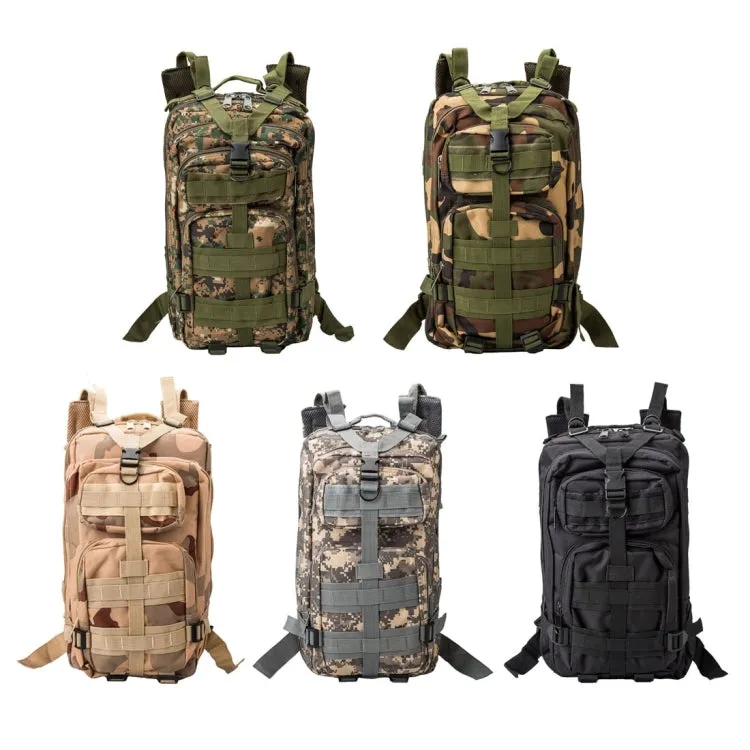 INDEPMAN DL-B002A Fashion Camouflage Style Men Oxford Cloth Backpack Shoulders Bag 25L Outdoors Hiking Camping Travelling Bag 3P  Package with Expanded MOLLE & IND Shoulder Pad & Adjustable Shoulder Strap, Size: 43 x 26 x 23 cm(Black)