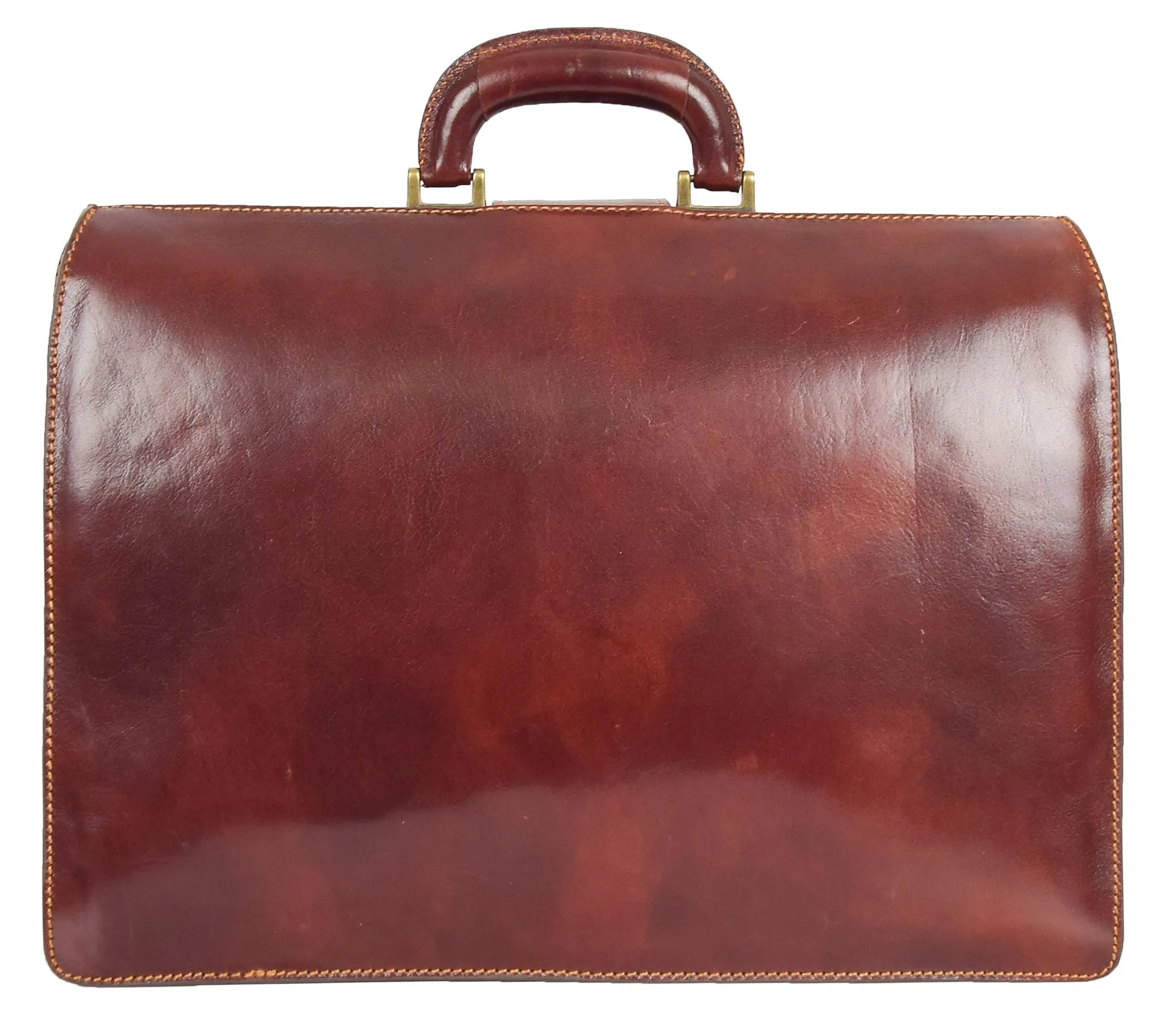 Italian Leather Doctors Briefcase Business Professionals Gladstone Bag Brown - Djoser