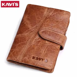 KAVIS New Arrival Crazy Horse Leather Wallet Men Male Coin Purse Genuine Leather with PORTFOL Small Walet Portomonee and Rfid