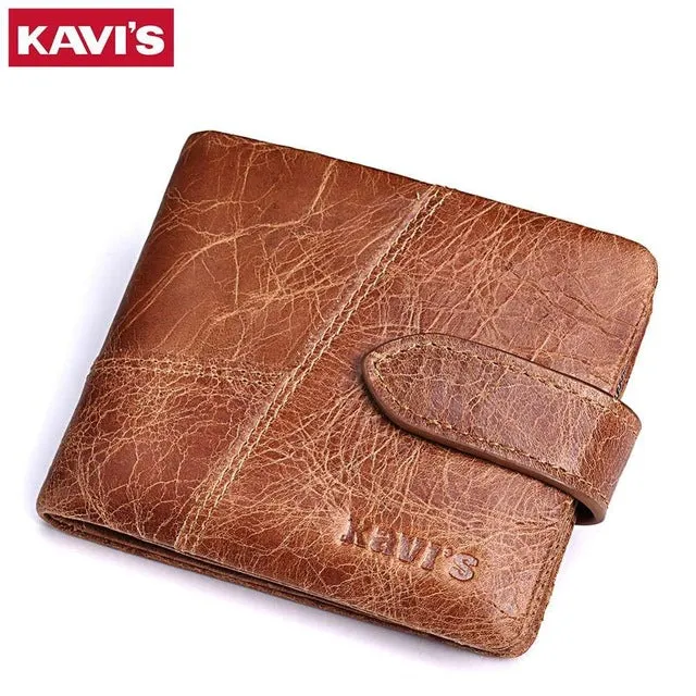 KAVIS New Arrival Crazy Horse Leather Wallet Men Male Coin Purse Genuine Leather with PORTFOL Small Walet Portomonee and Rfid