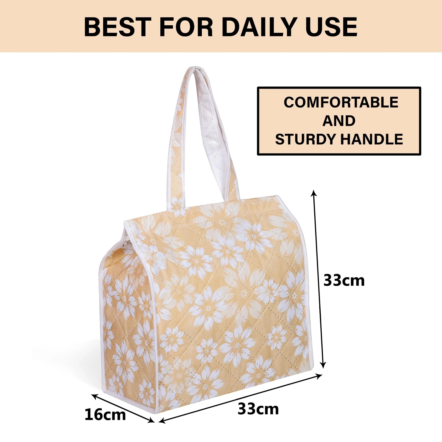 Kuber Industries Shopping Storage Bag | Waterproof Grocery Handbag | Grocery Shopping Bag | Vegetable Handle Bag | Reusable Vegetable Bag | Chain Tote Bags | Flower Quilted | Golden