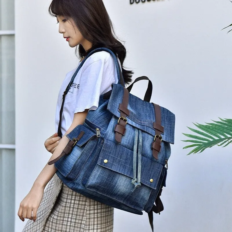 Large Capacity Denim Laptop Backpack