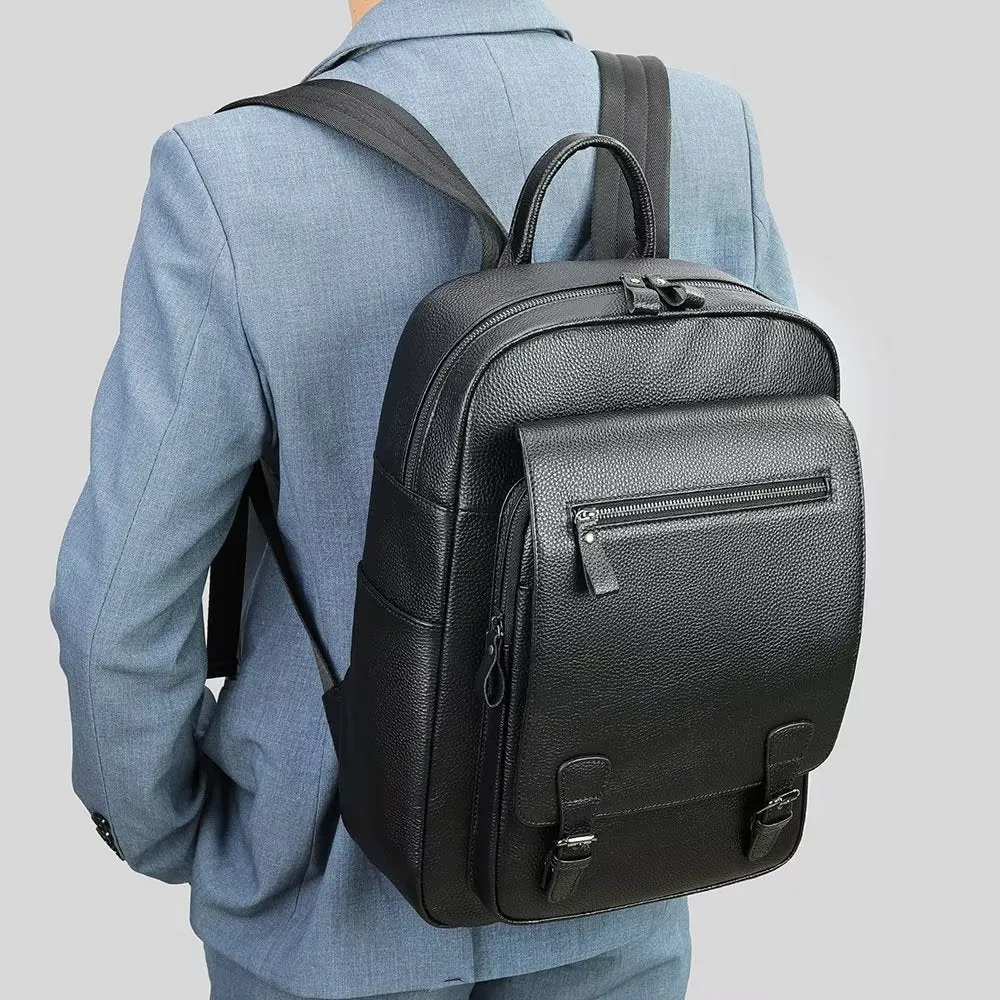 LeatherLux Cowhide Business Travel Tech Backpack