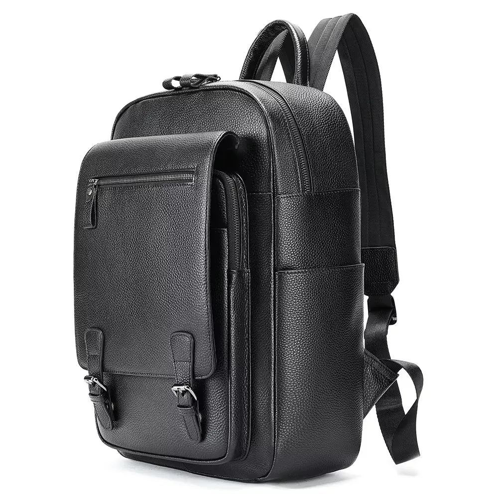 LeatherLux Cowhide Business Travel Tech Backpack